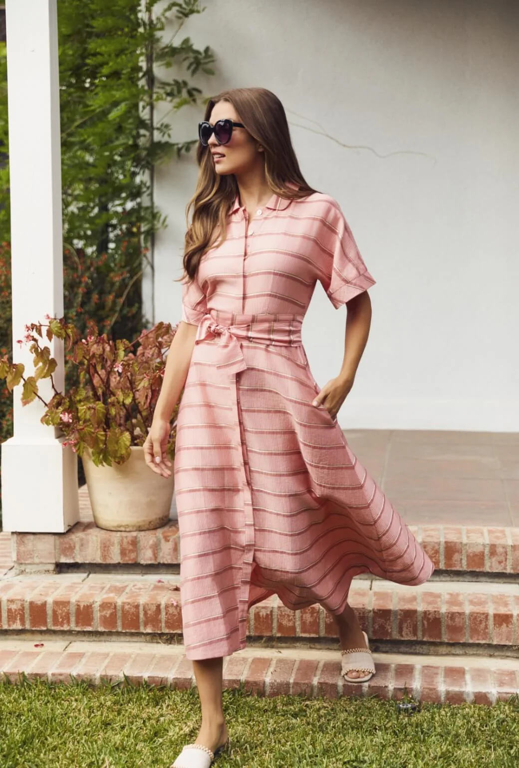 The Donna Day Gown - Pink Shimmer Stripe - Image 6