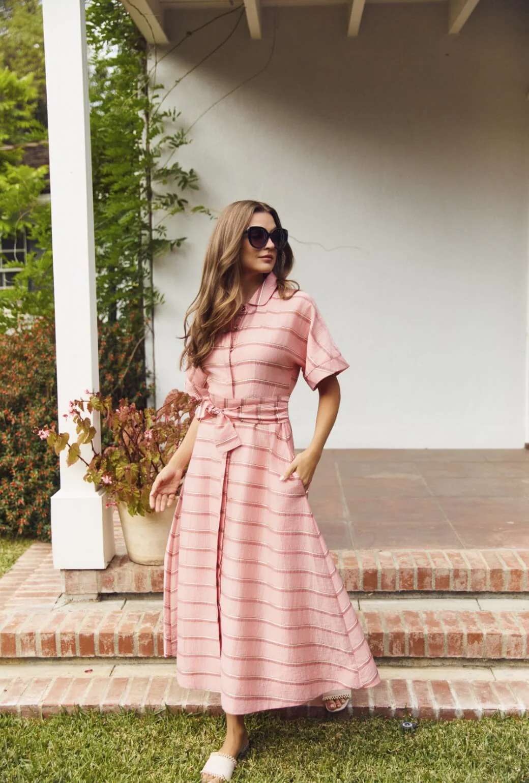 The Donna Day Gown - Pink Shimmer Stripe - Image 7