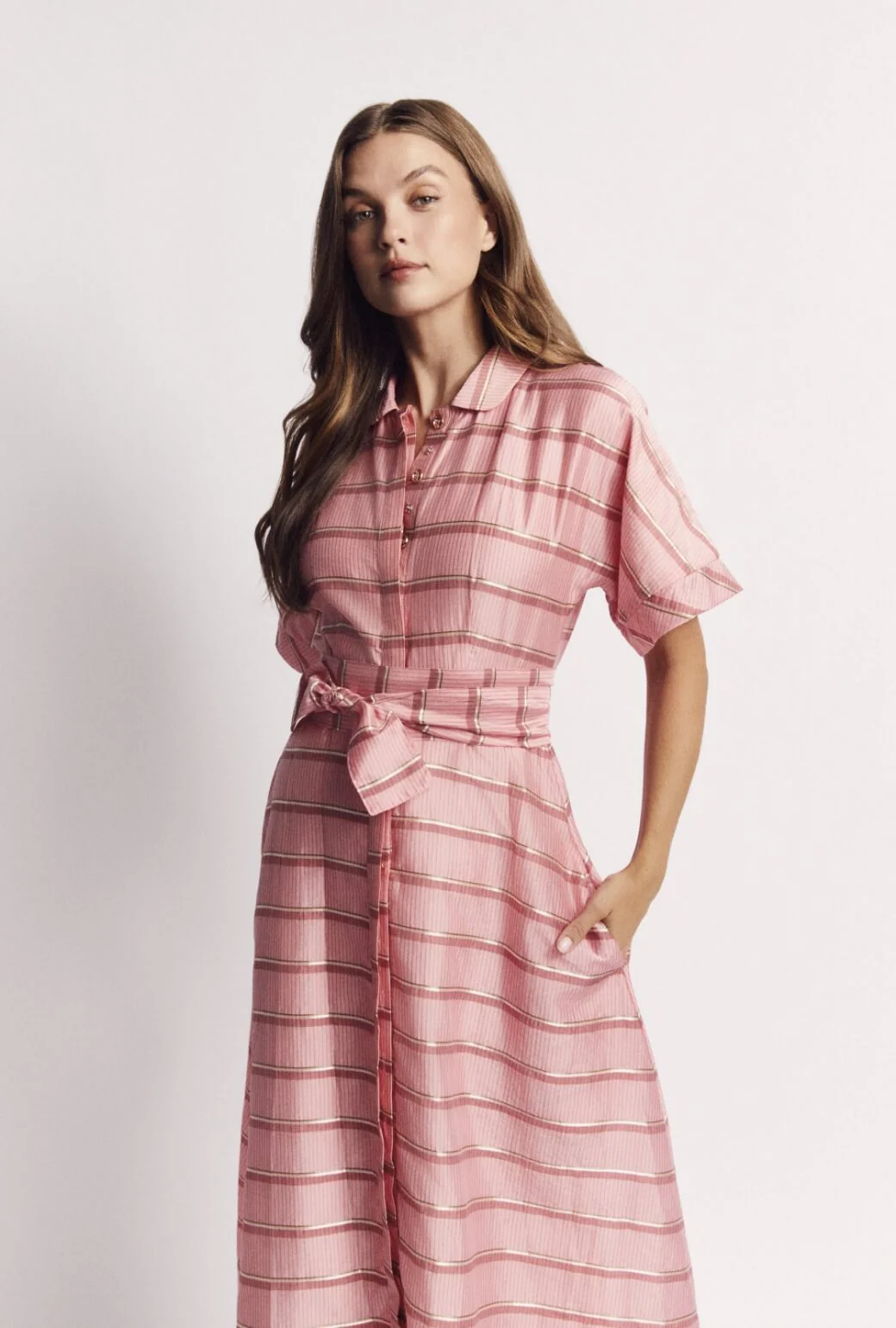 The Donna Day Gown - Pink Shimmer Stripe - Image 8