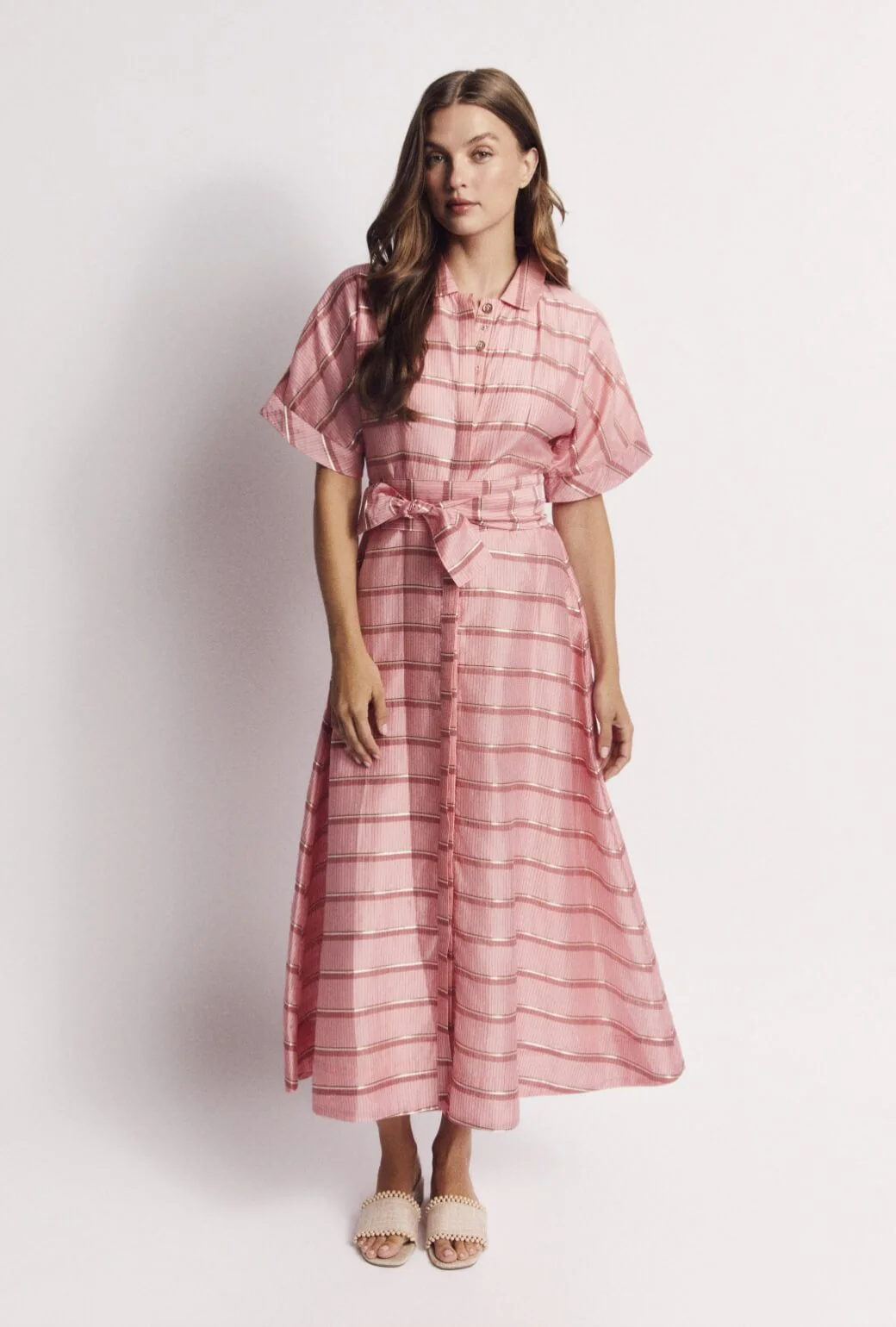 The Donna Day Gown - Pink Shimmer Stripe - Image 9
