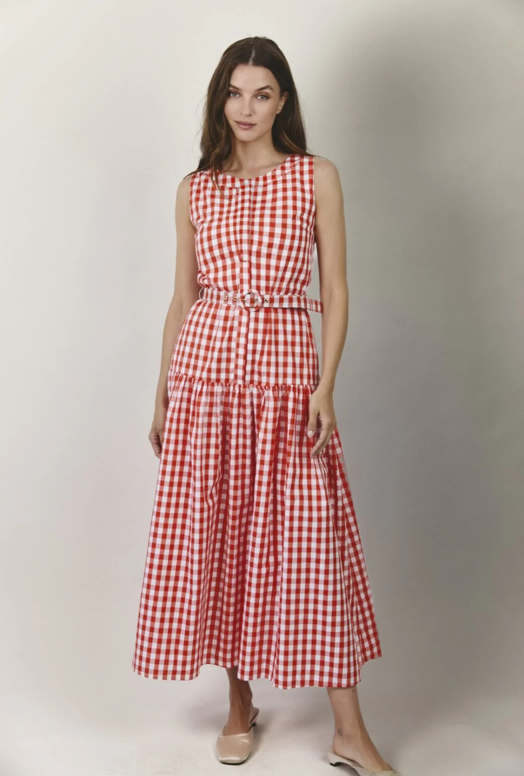 The Drop Waist Gown - Orange Gingham - Image 2
