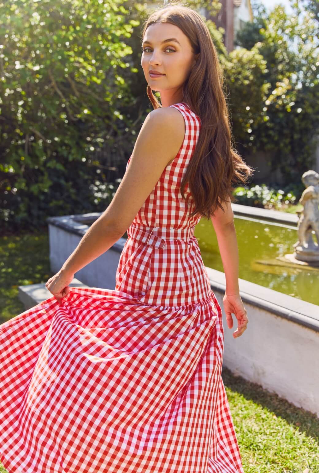 The Drop Waist Gown - Orange Gingham - Image 3