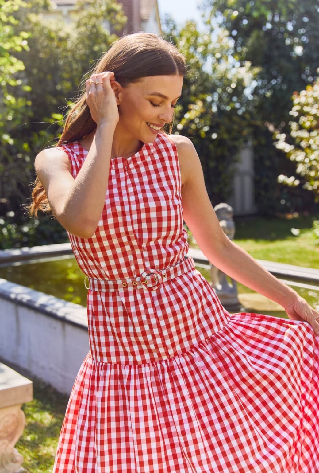 The Drop Waist Gown - Orange Gingham - Image 5