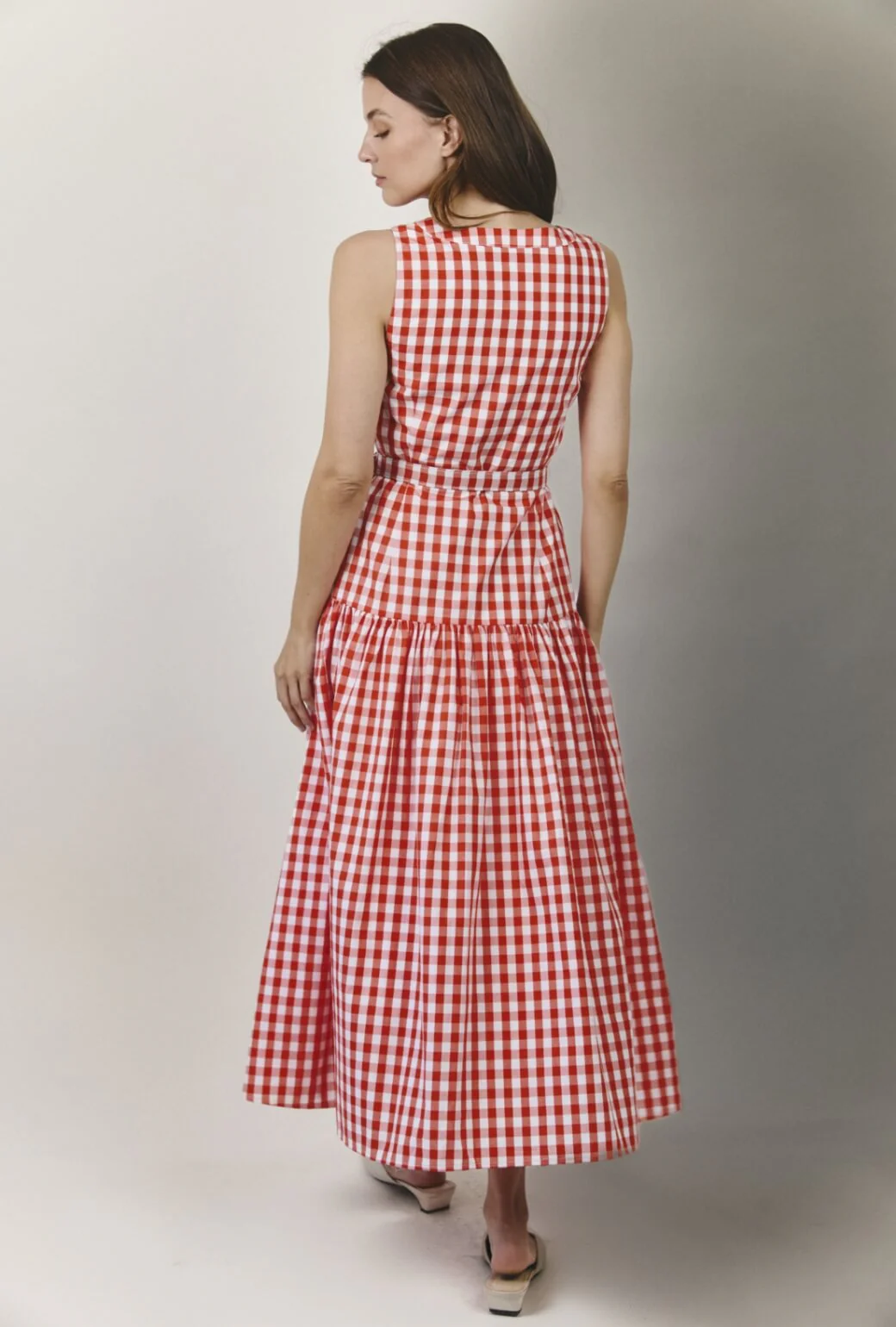 The Drop Waist Gown - Orange Gingham - Image 8