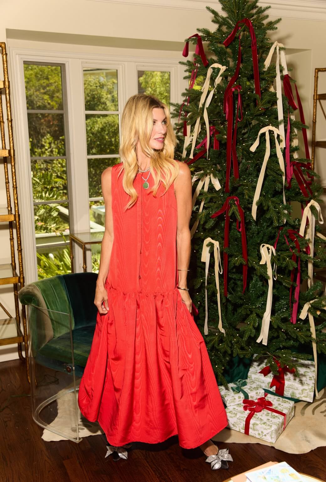 The Drop Waist Gown - Red Moiré - Image 8