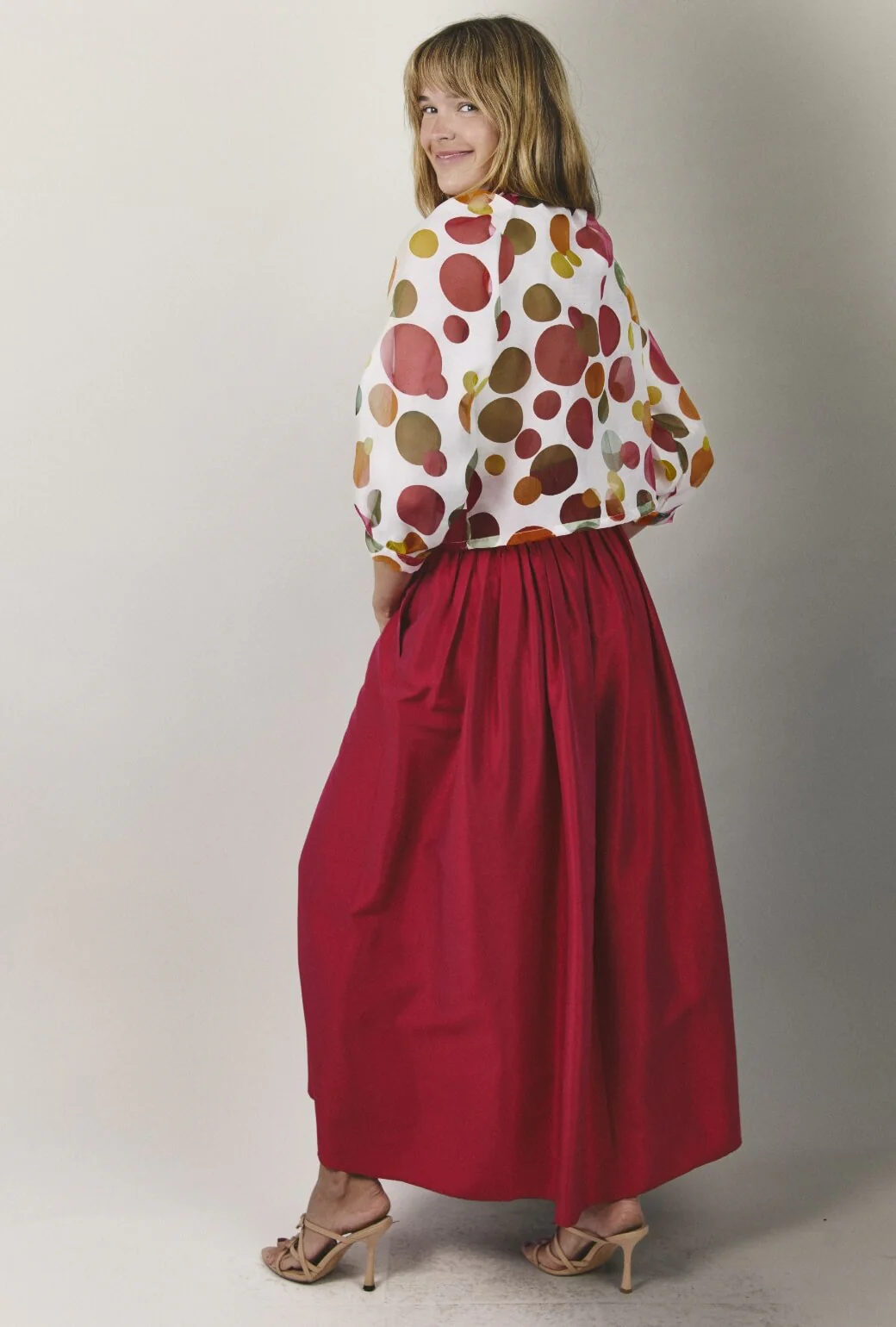 The Marilyn Skirt Maxi - Magenta Linen Taffeta - Image 2