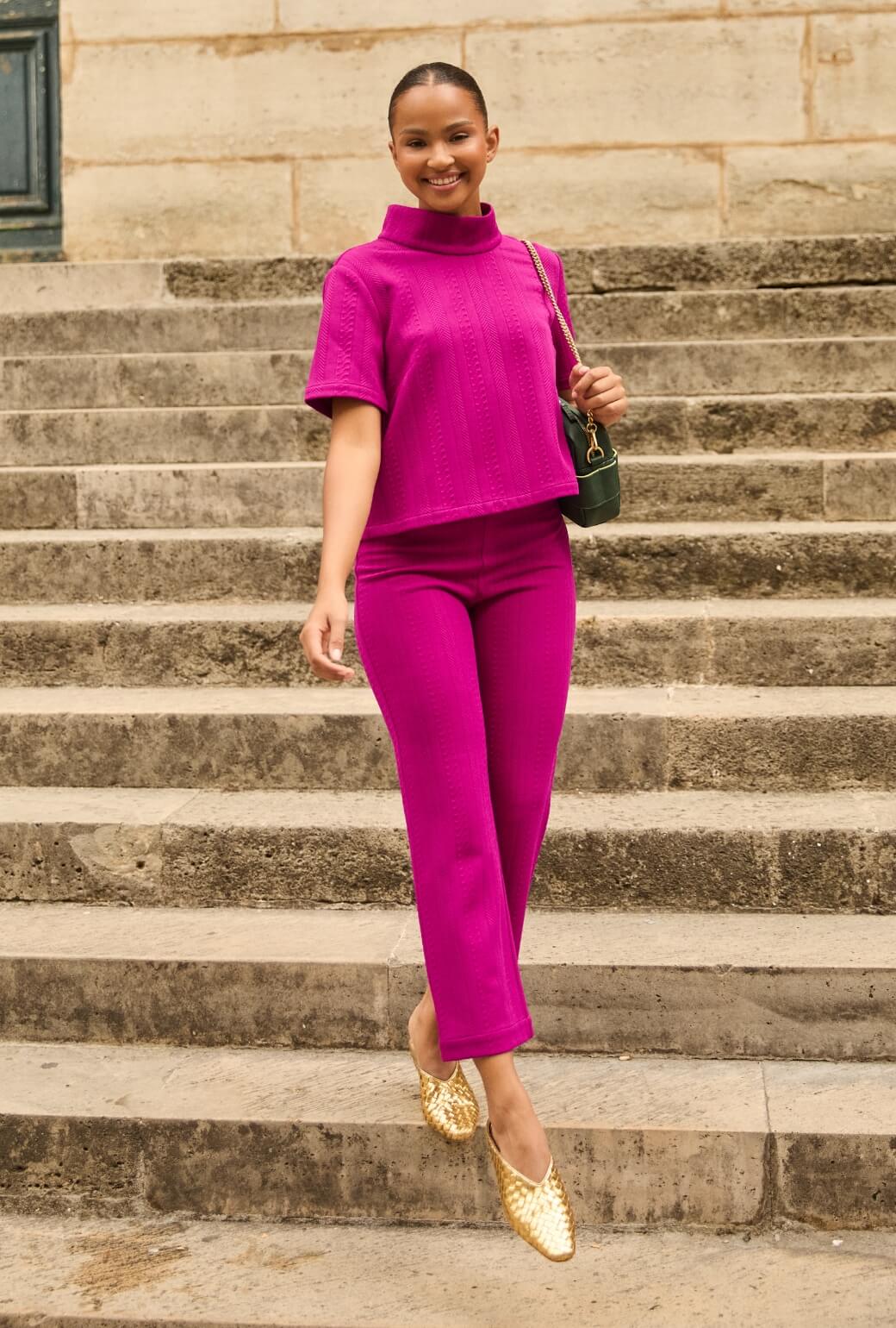 The Paley Pant - Fuchsia Cable-knit - Image 2