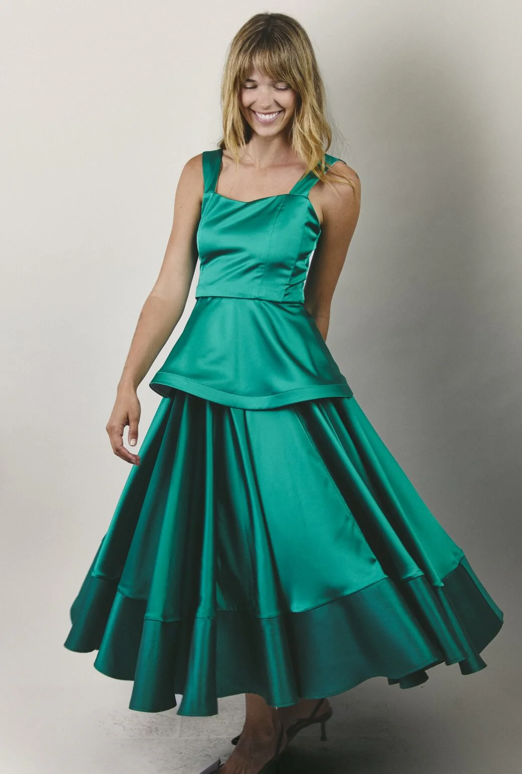 The Peplum Bustier - Green Satin - Image 4