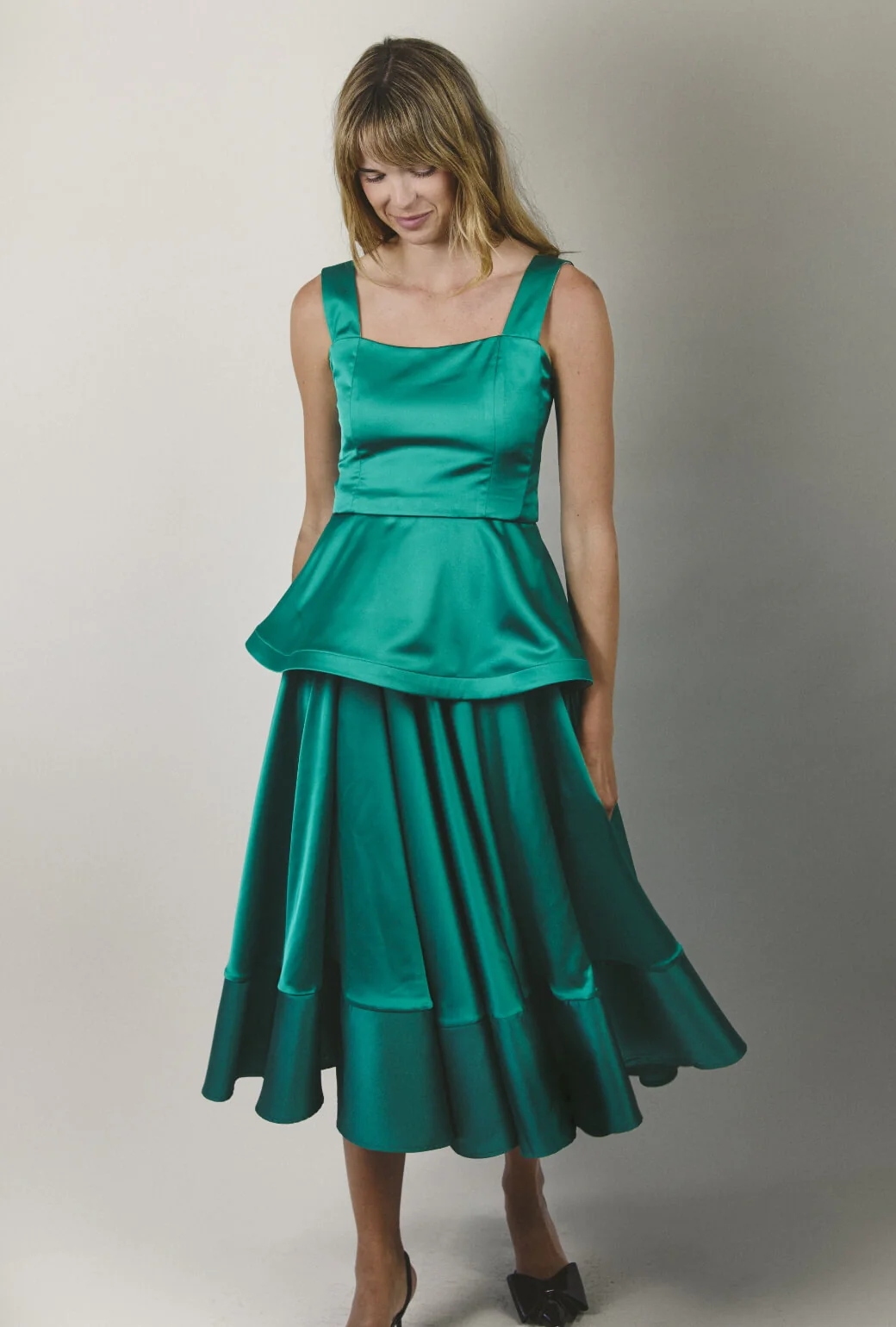 The Peplum Bustier - Green Satin - Image 5