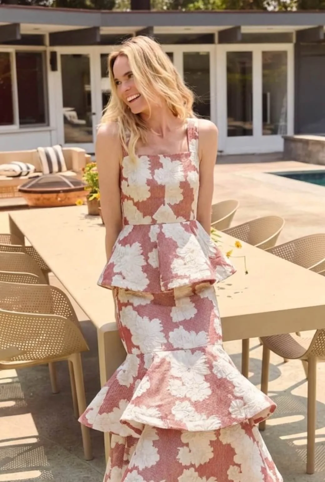 The Peplum Bustier - Red Floral Brocade - Image 2