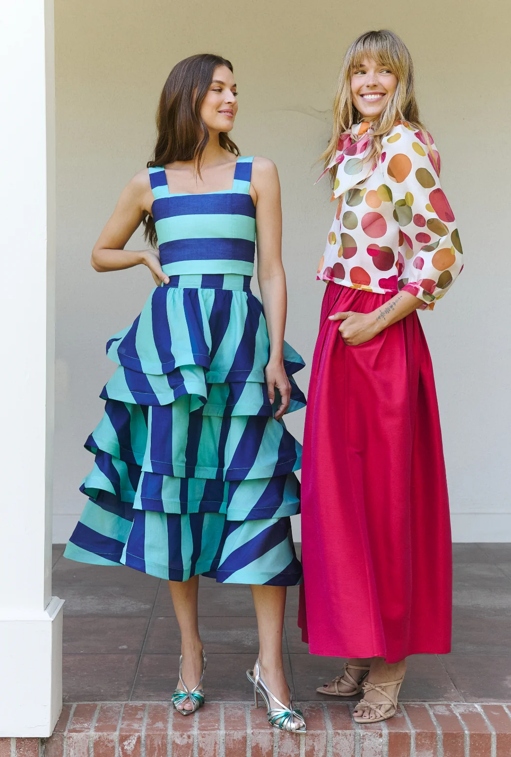 The Peplum Bustier - Turquoise and Blue Stripe Silk - Image 3