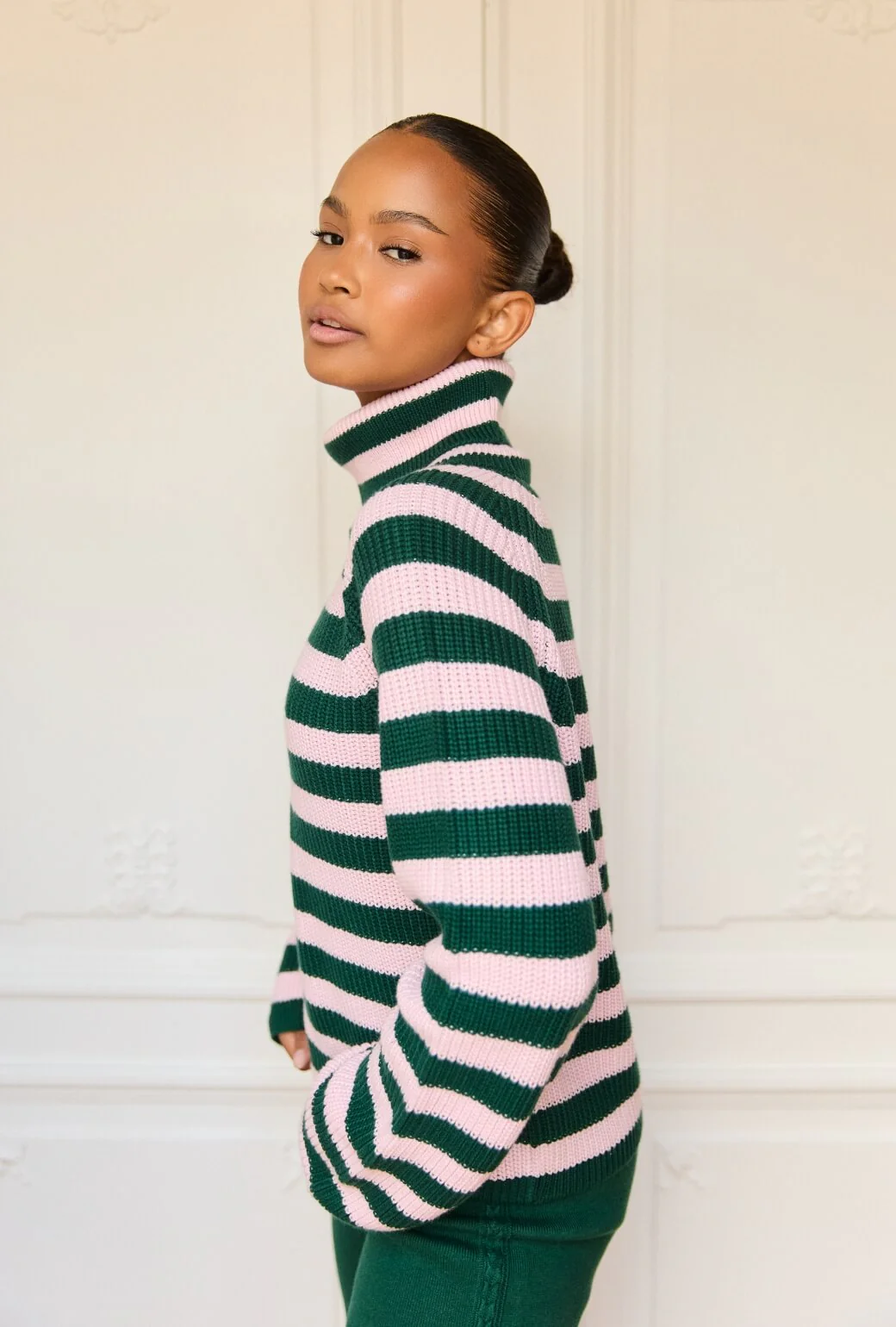 The Schafer Stripe Sweater - Deep Green & Ballet Pink - Image 4