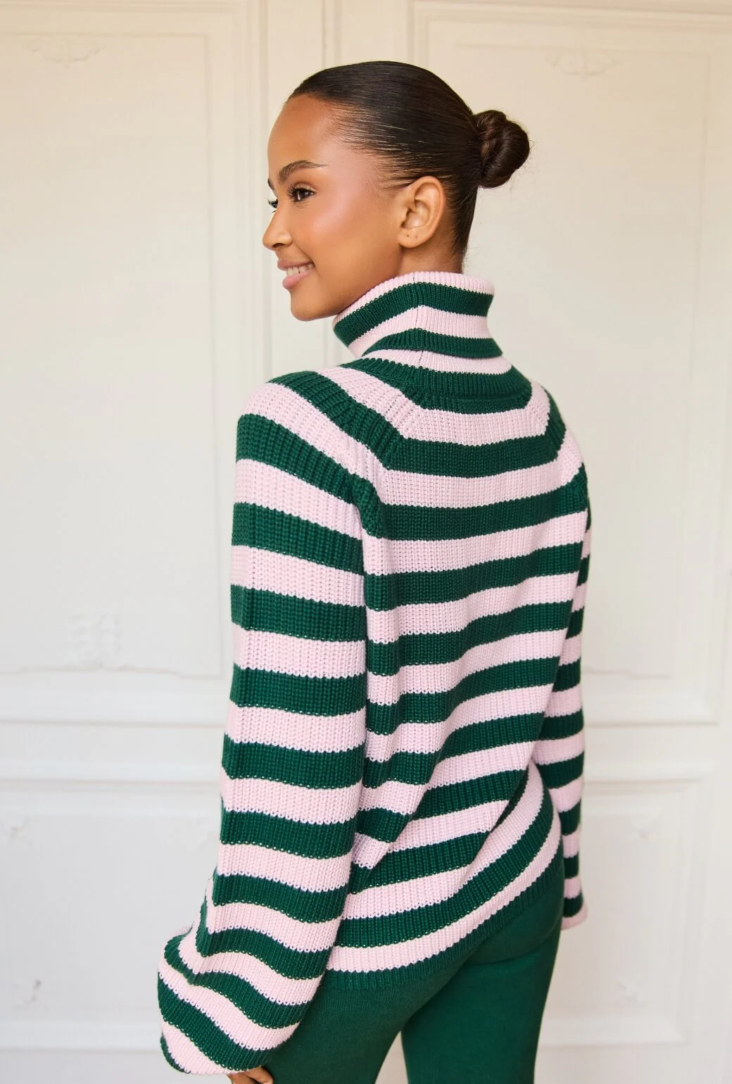 The Schafer Stripe Sweater - Deep Green & Ballet Pink - Image 5