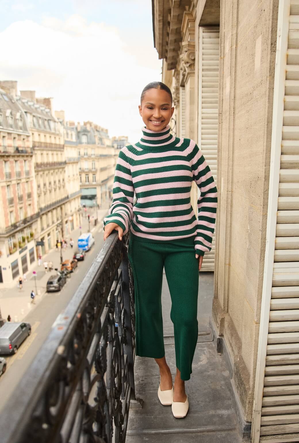 The Schafer Stripe Sweater - Deep Green & Ballet Pink - Image 7