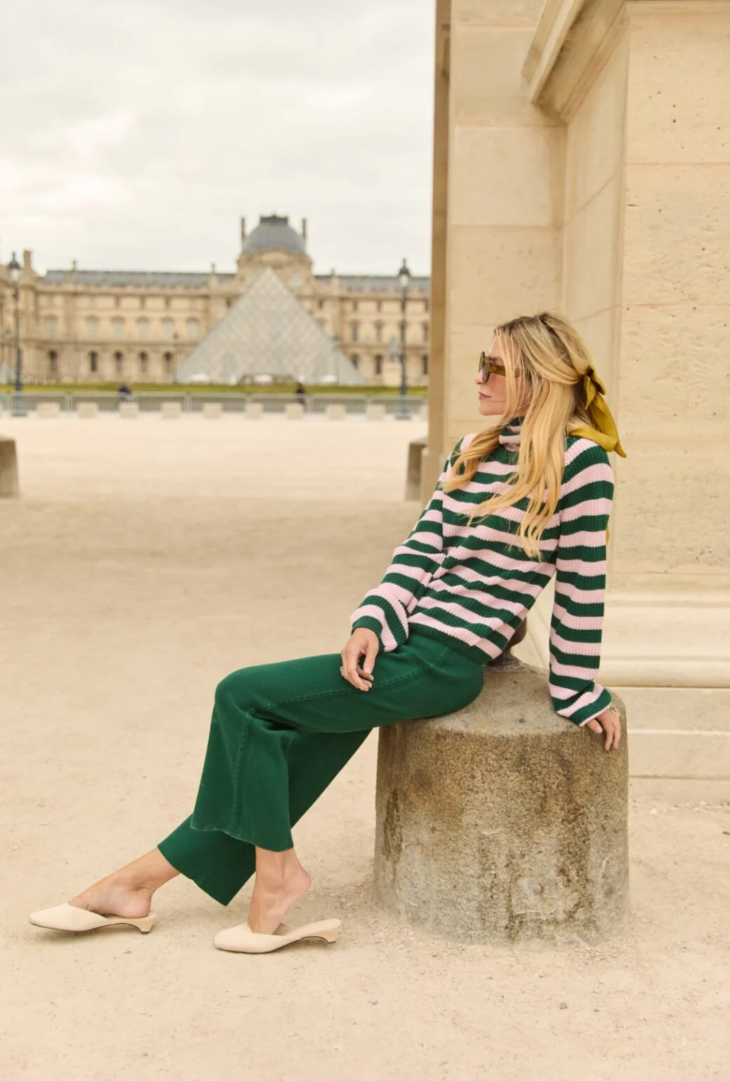 The Schafer Stripe Sweater - Deep Green & Ballet Pink - Image 9