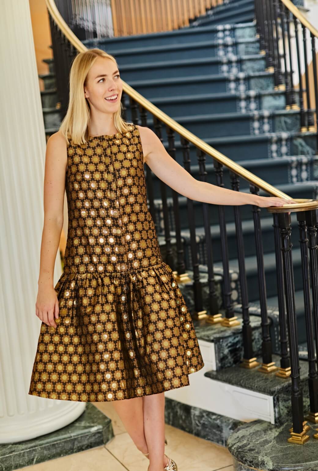 The Sophia Dress - Chocolate Daisy Brocade - Image 4