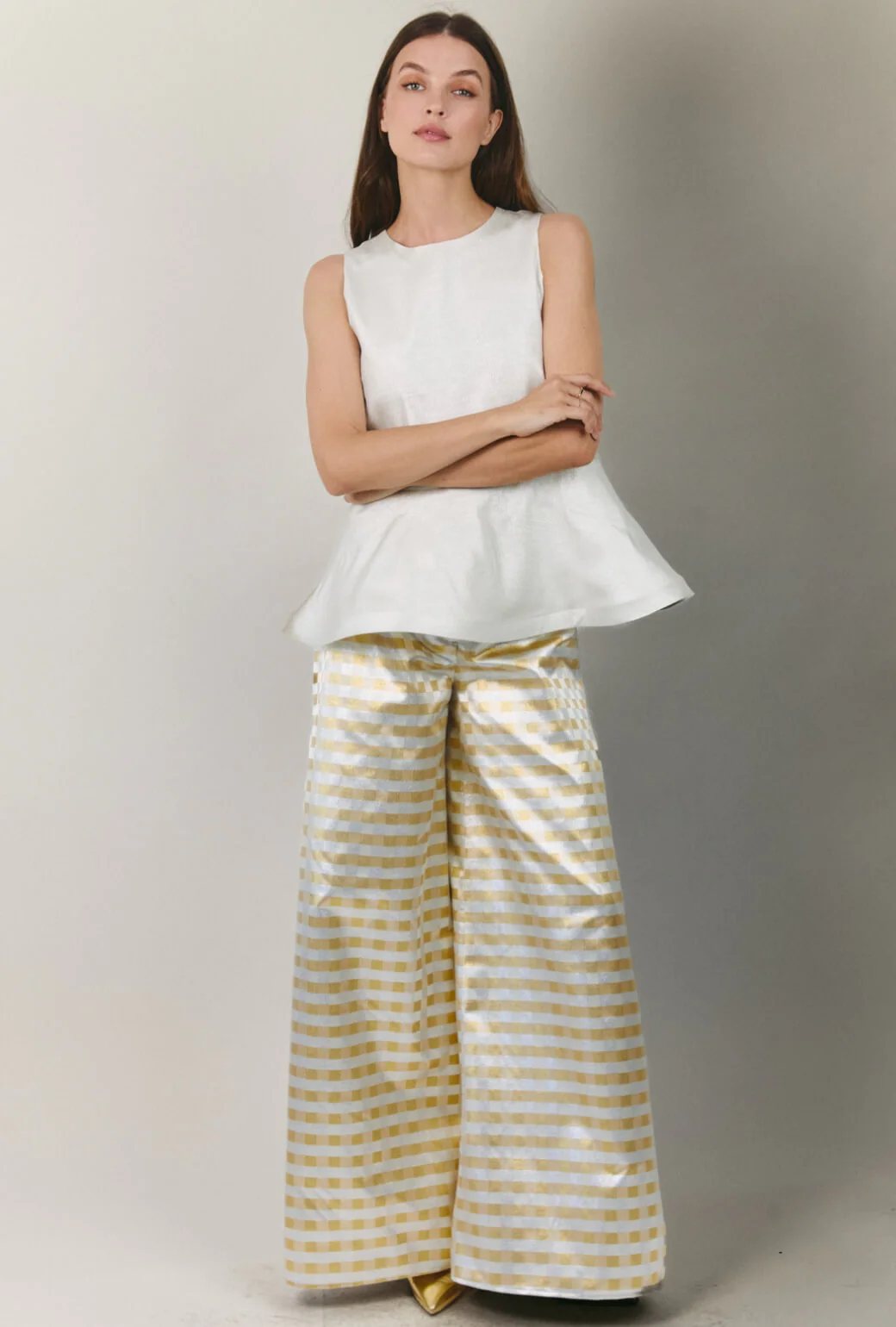 The Wide Leg Trouser - Checkerboard Brocade - Image 5