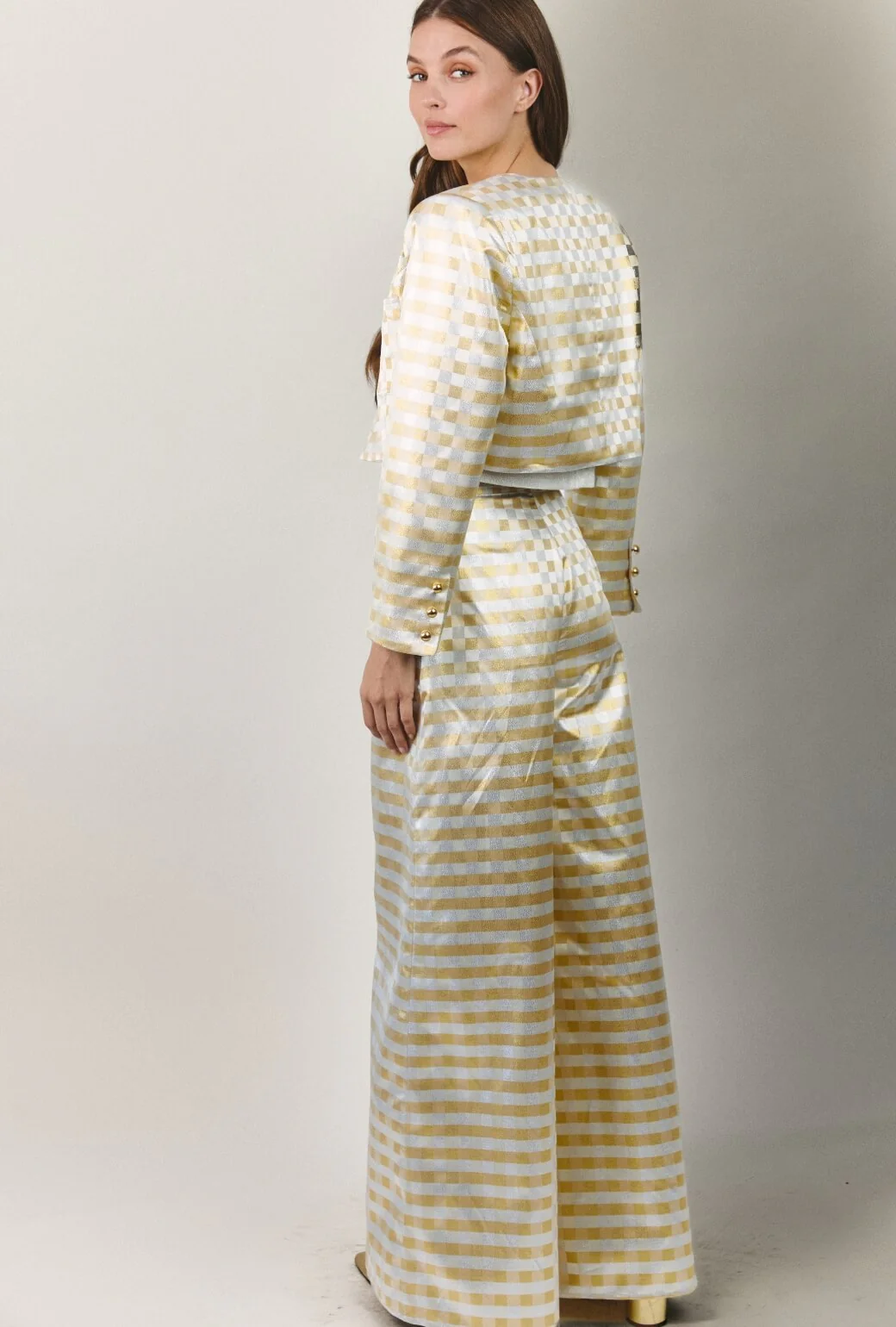 The Wide Leg Trouser - Checkerboard Brocade - Image 9