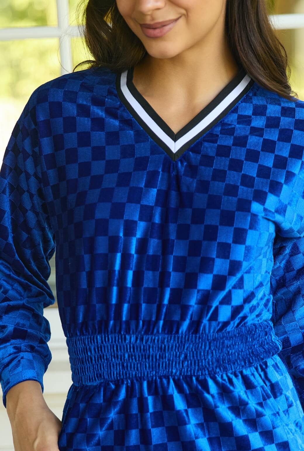 Track Dress - Cobalt Checkerboard Velour - Image 4