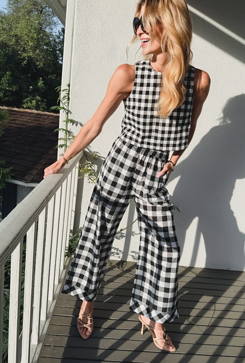 Wide Leg Trouser - Black and White Gingham - Image 3