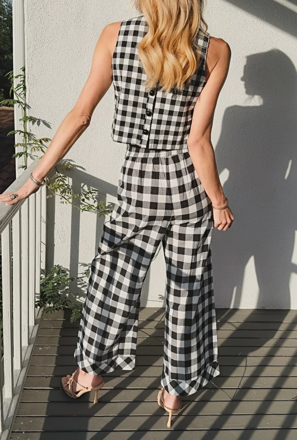 Wide Leg Trouser - Black and White Gingham - Image 4