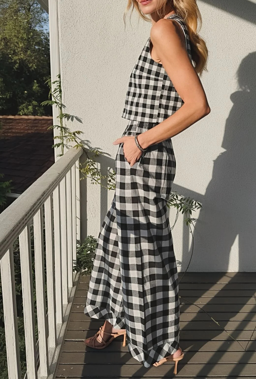Wide Leg Trouser - Black and White Gingham - Image 5