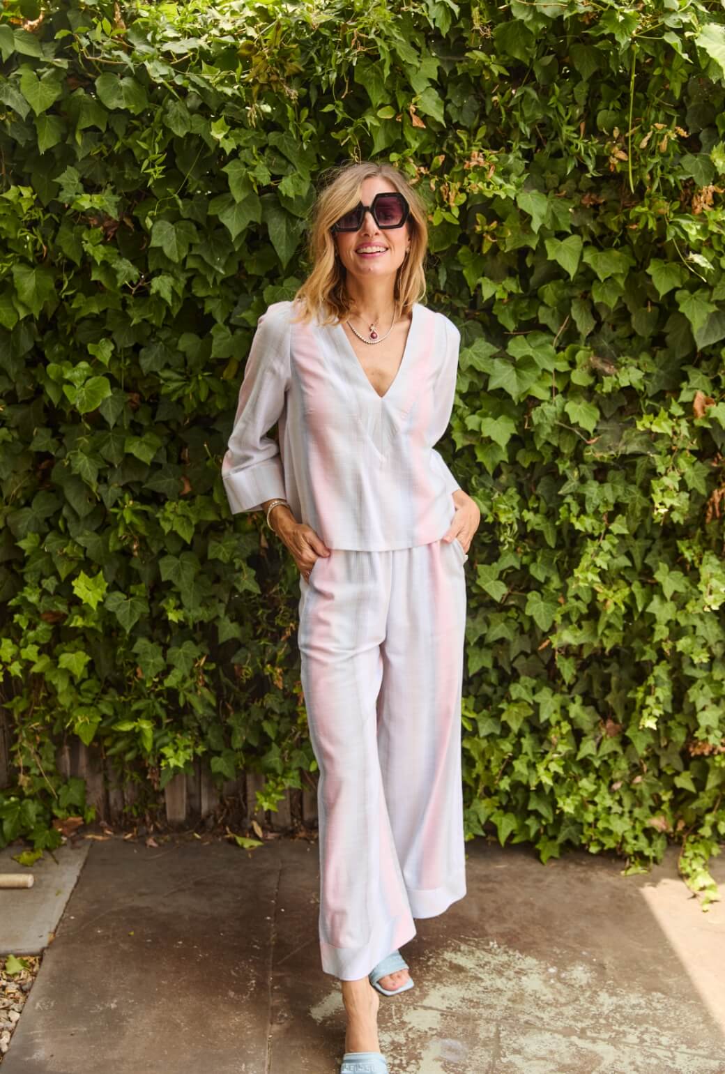Wide Leg Trouser - Lake Stripe - Image 4