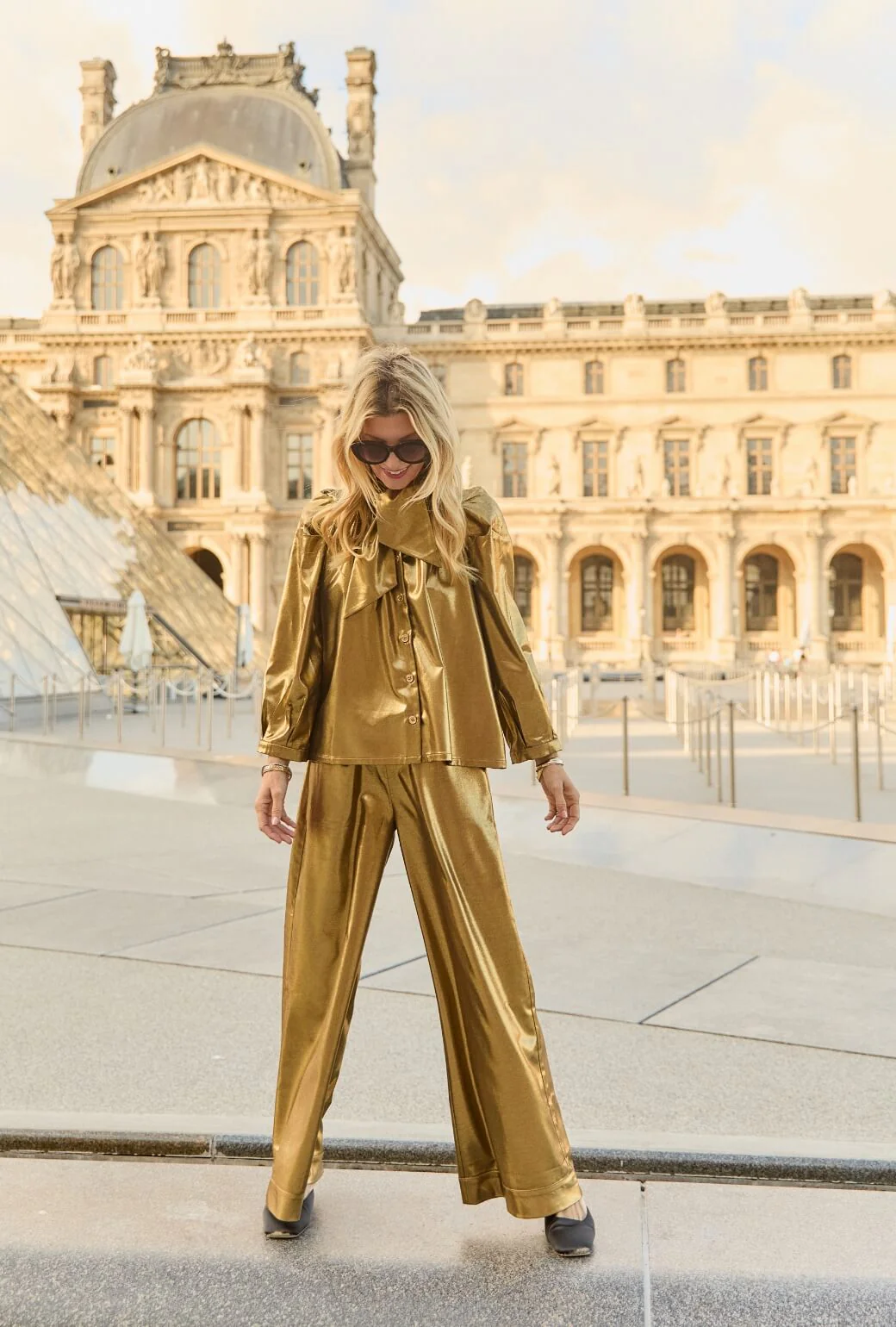 Wide Leg Trousers - Gold Lamé - Image 7