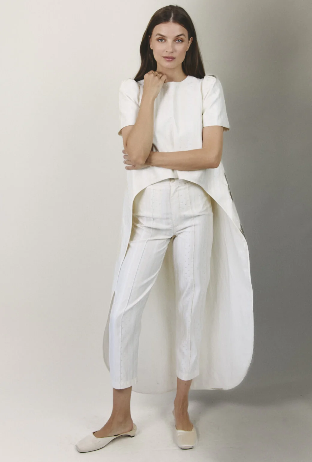 Worth Top - Ivory Squares Jacquard